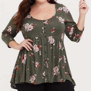 Super soft olive floral babydoll top